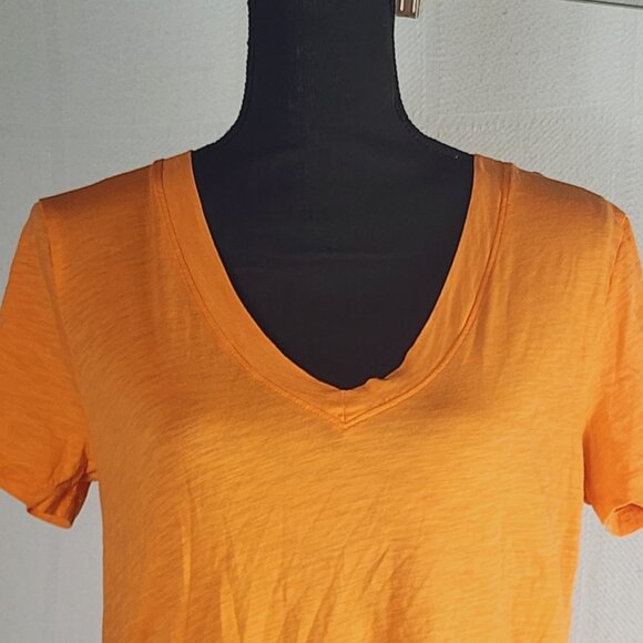 Loft Orange Cream V-Neck Cotton Short Sleeve Hi Low Classic Basic T-Shirt Size M - Picture 2 of 16